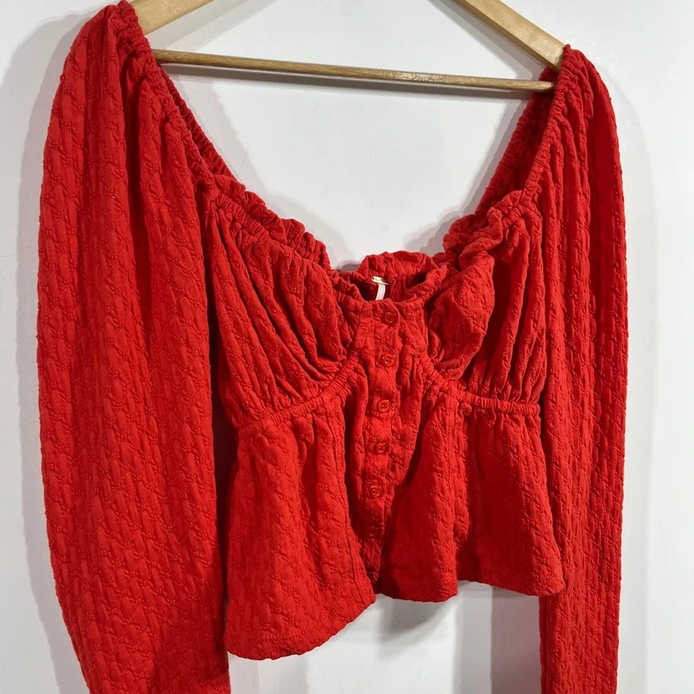 Free People Y2K Babydoll Renfair Milkmaid Button Front Top Womens XL Coquette
